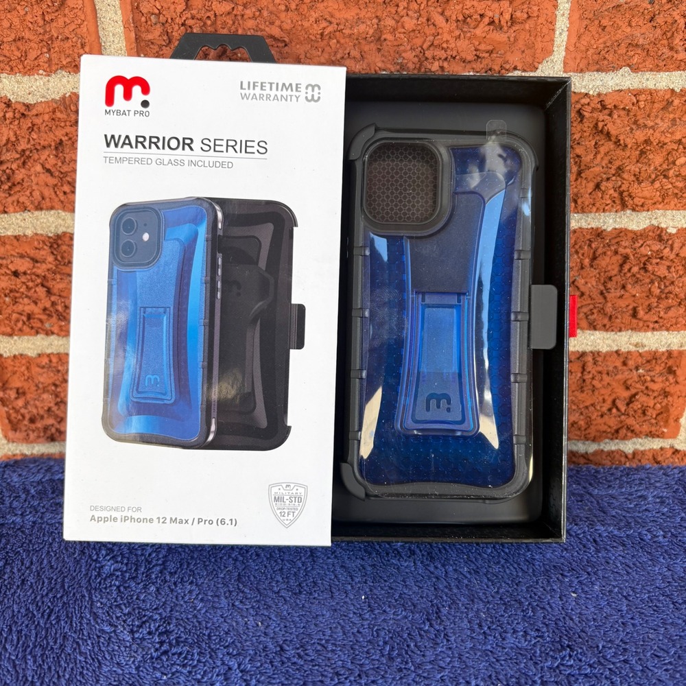 MyBat Pro Warrior Case Holster Glass for iPhone 12/12 Pro 6.1 Blue*